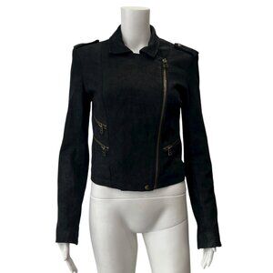 $1200 IRO Black Leather Slim Crop Zip Collared Moto Jacket size 0